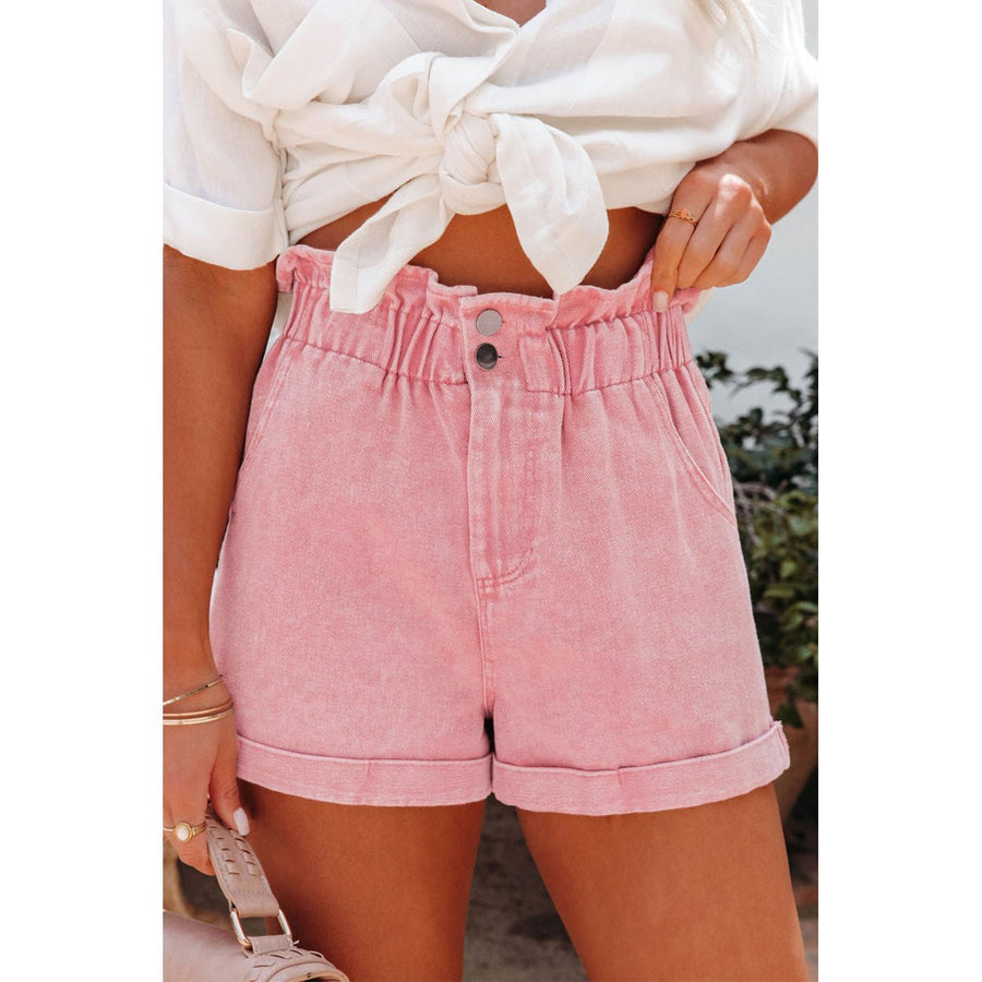 Melany Vintage Washed Frilled High Waist Denim Shorts Image 1