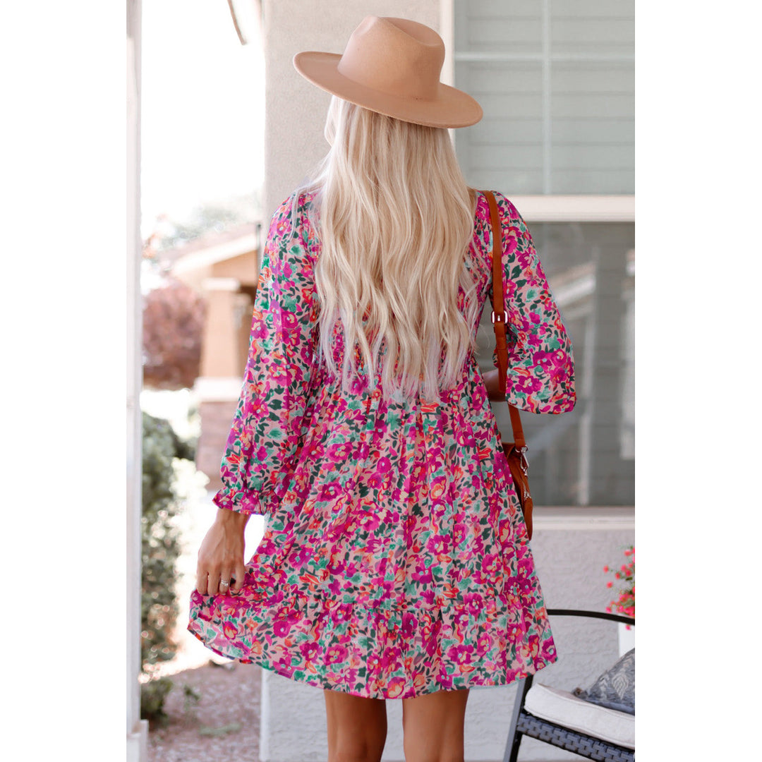 Mikaela Smocked V Neck Puffy Sleeve Floral Dress Image 2