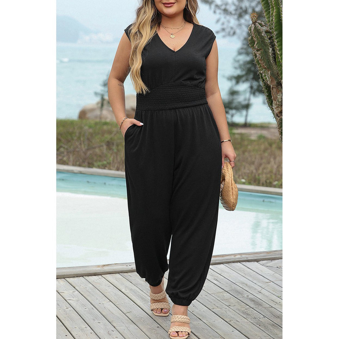 Novalee Plus Smocked High Waist Sleeveless V Neck Jumpsuit Image 1