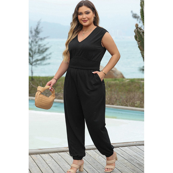 Novalee Plus Smocked High Waist Sleeveless V Neck Jumpsuit Image 3