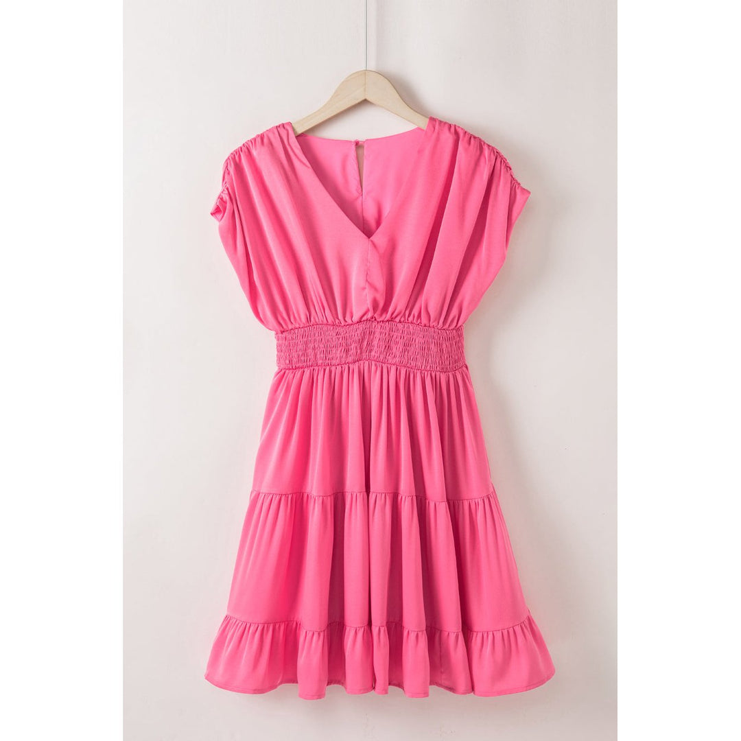 Nora Ruched Sleeve V Neck Smock Waist Tiered Ruffled Dress Image 7