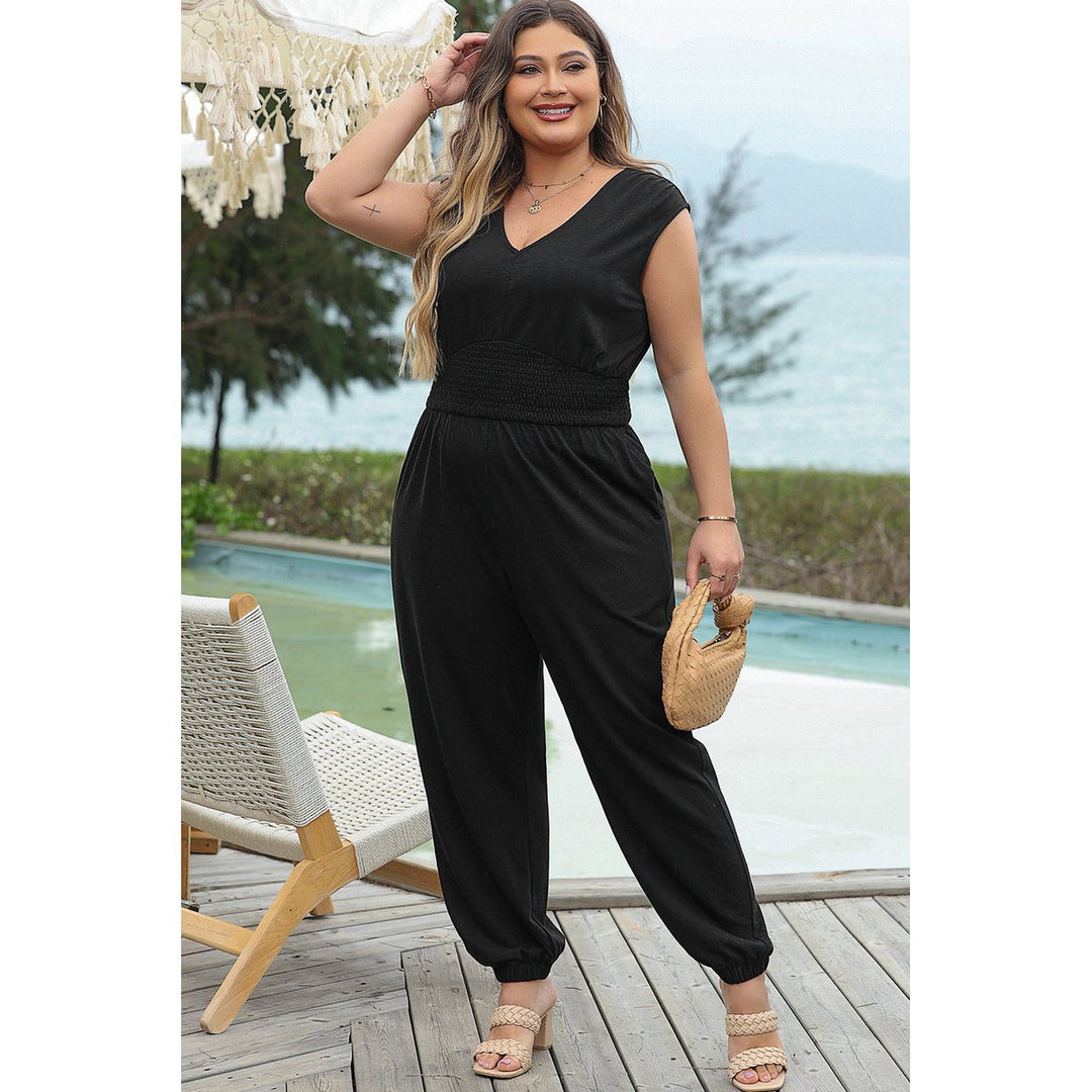 Novalee Plus Smocked High Waist Sleeveless V Neck Jumpsuit Image 6