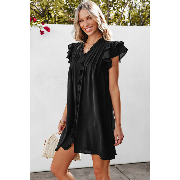 Pearl Ruffle Sleeve V Neck Frilled Shift Dress Image 3