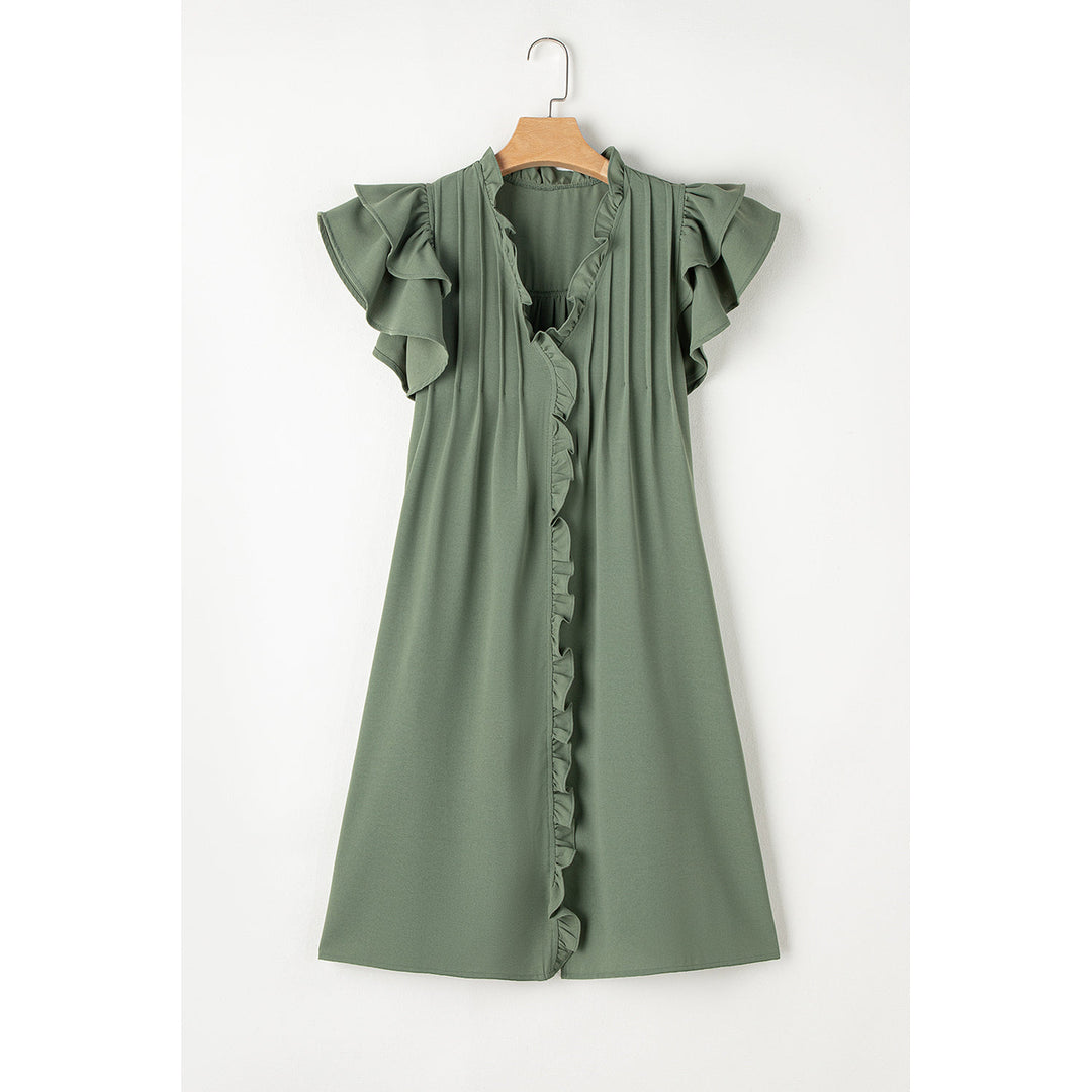 Pearl Ruffle Sleeve V Neck Frilled Shift Dress Image 4