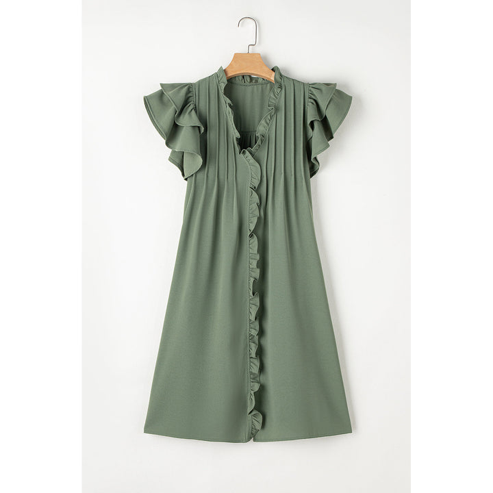 Pearl Ruffle Sleeve V Neck Frilled Shift Dress Image 4