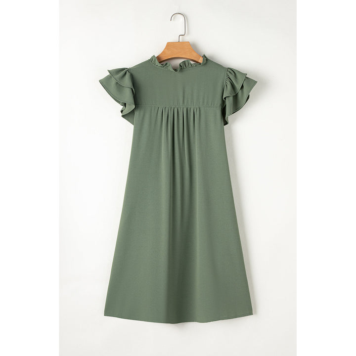 Pearl Ruffle Sleeve V Neck Frilled Shift Dress Image 4