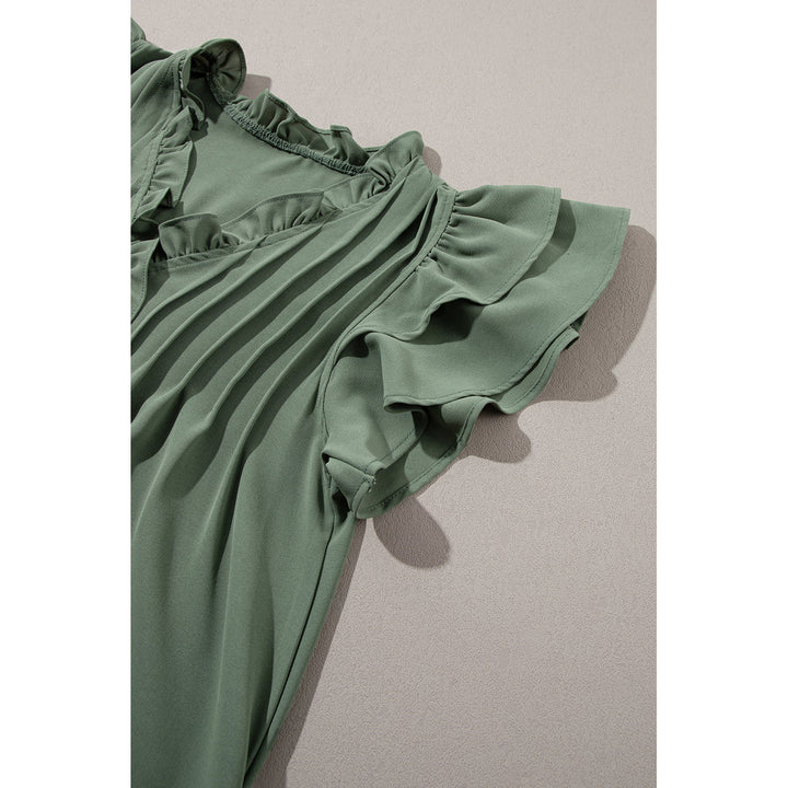 Pearl Ruffle Sleeve V Neck Frilled Shift Dress Image 6