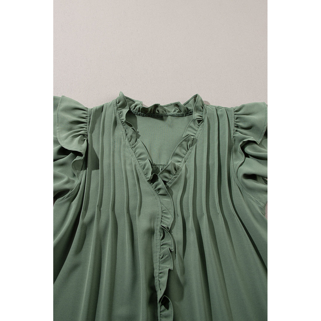 Pearl Ruffle Sleeve V Neck Frilled Shift Dress Image 7