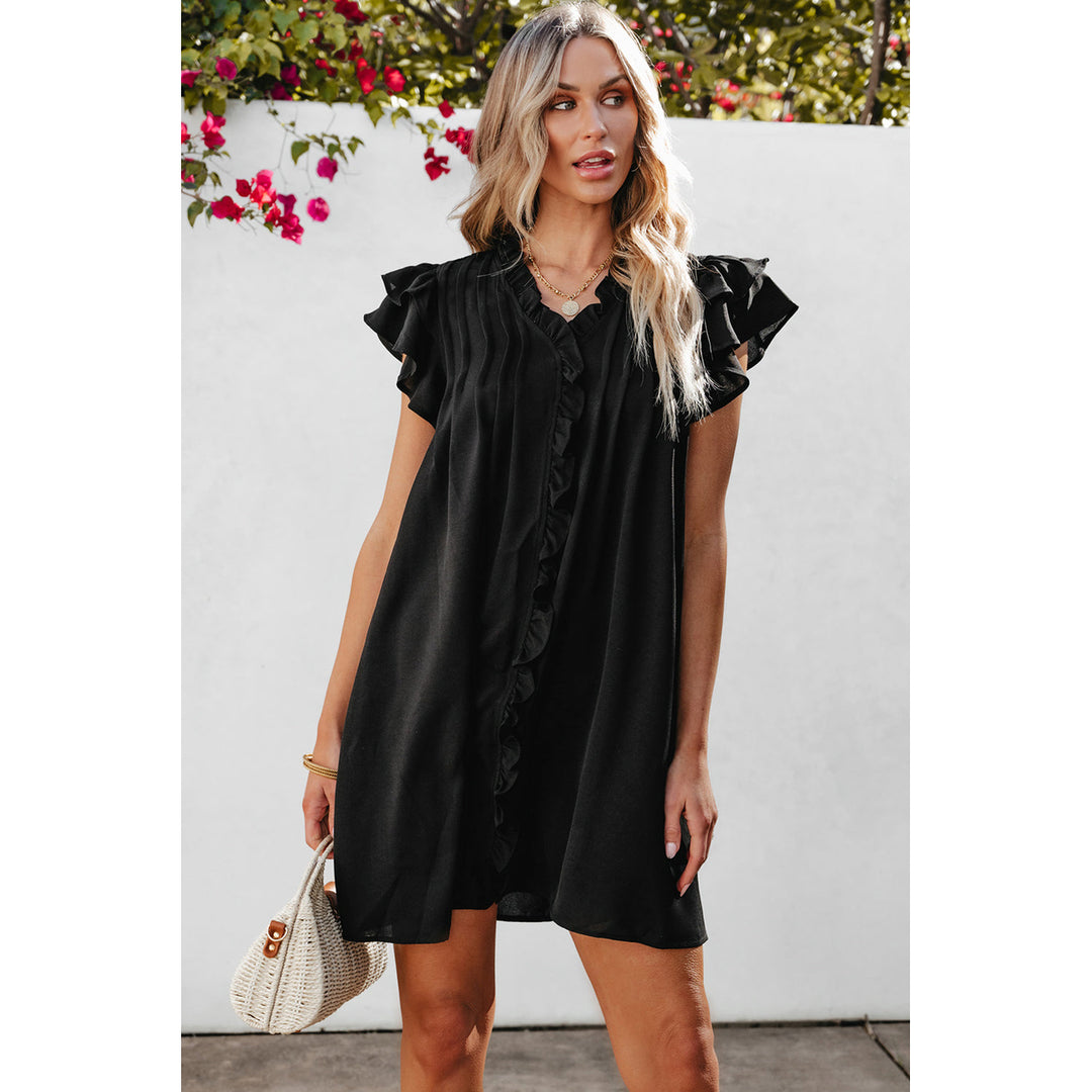 Pearl Ruffle Sleeve V Neck Frilled Shift Dress Image 8