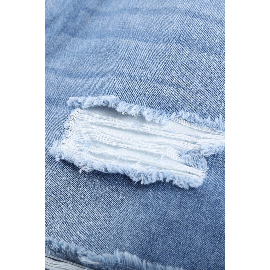 Lina Distressed Ripped Rolled Hem Sky Blue Denim Shorts Image 7