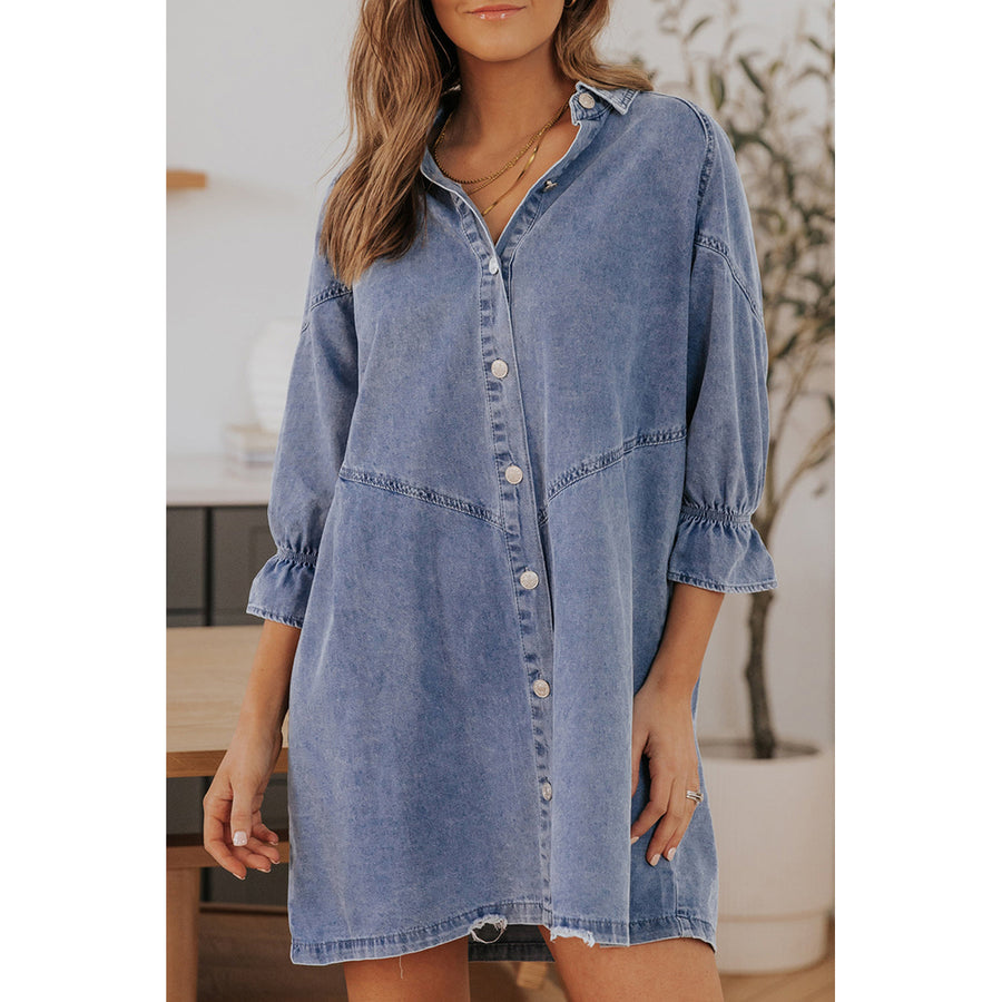 Londyn Buttoned Long Sleeve Denim Mini Dress Image 1