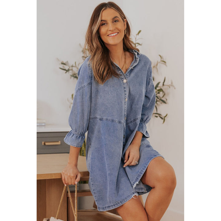 Londyn Buttoned Long Sleeve Denim Mini Dress Image 6