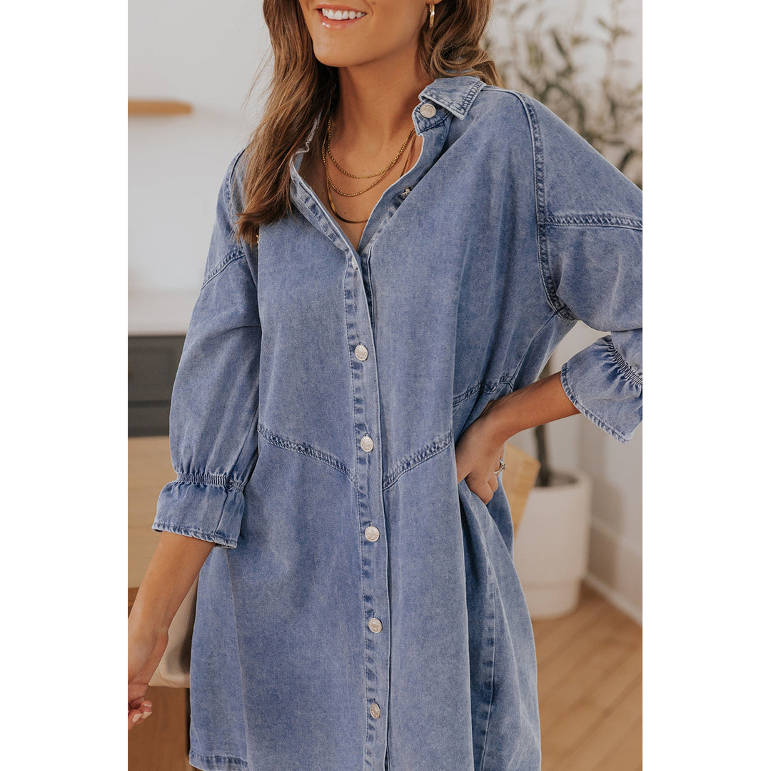 Londyn Buttoned Long Sleeve Denim Mini Dress Image 7