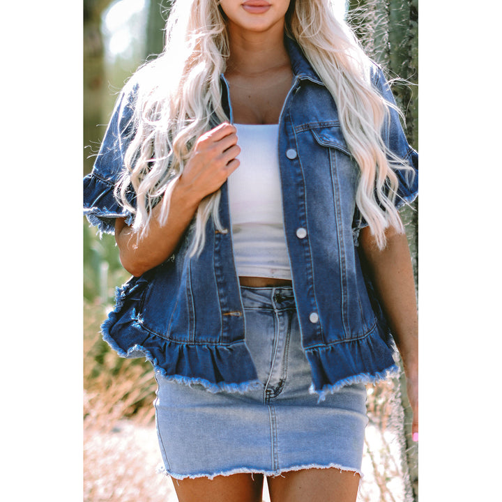 Luisa Ruffled Short Sleeve Denim Jacket Image 1