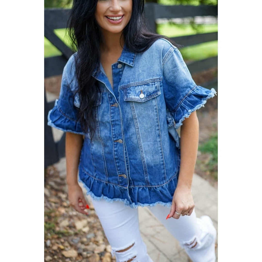 Luisa Ruffled Short Sleeve Denim Jacket Image 4