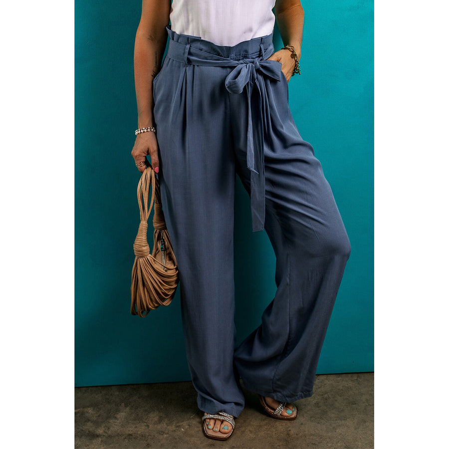 Luna Belted Frilly Waist Wide Leg Loose Pants Image 1