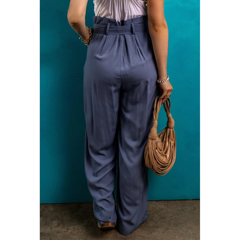 Luna Belted Frilly Waist Wide Leg Loose Pants Image 2