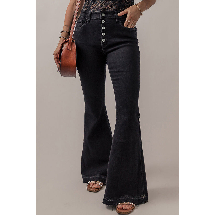 Lydia High Waist Button Front Flare Jeans Image 1