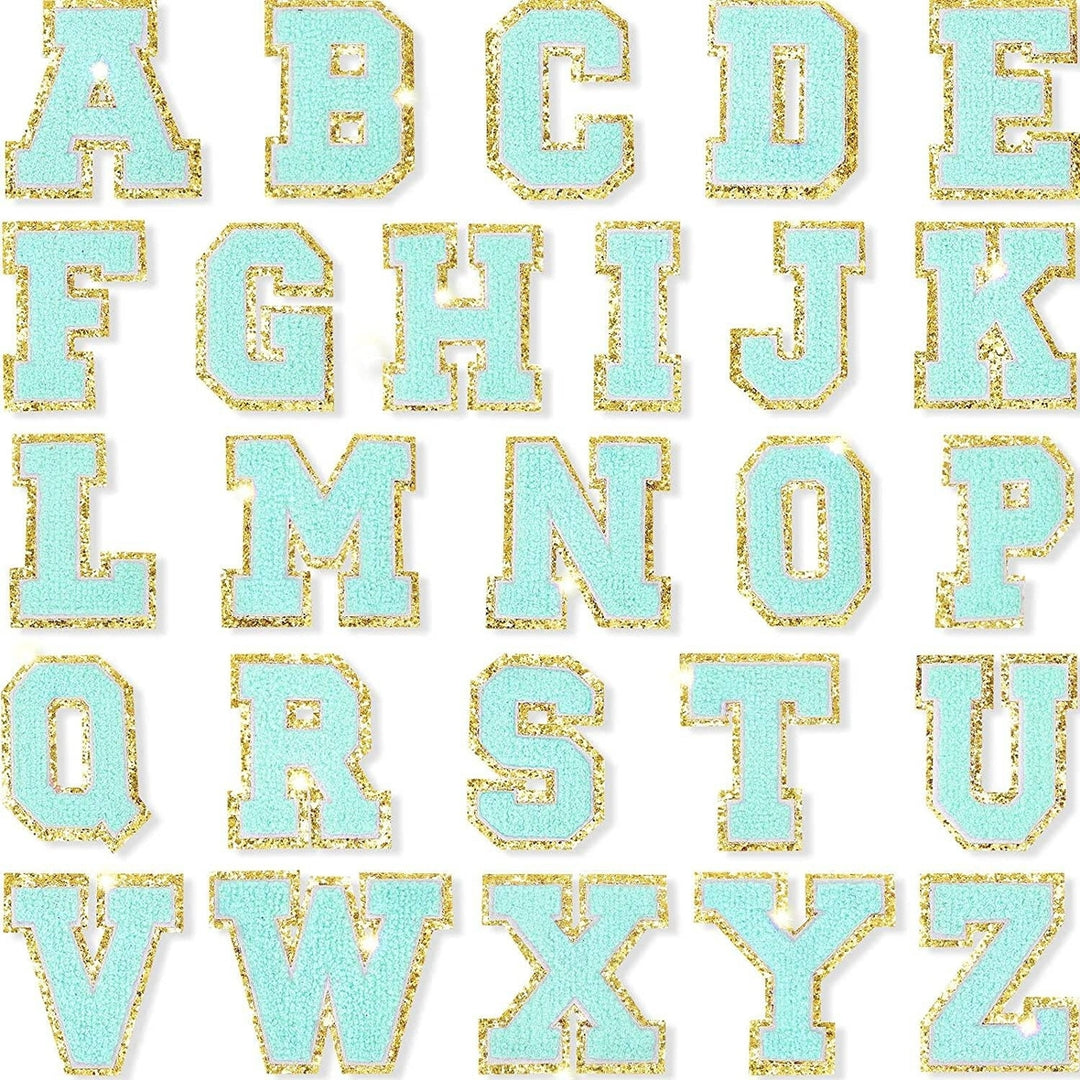 Aqua Self Adhesive Chenille Letters Patches Image 1