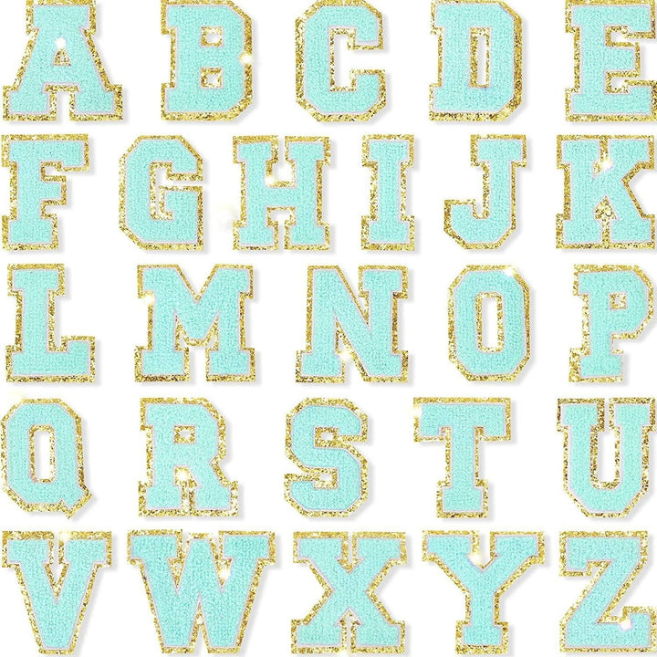 Aqua Self Adhesive Chenille Letters Patches Image 1