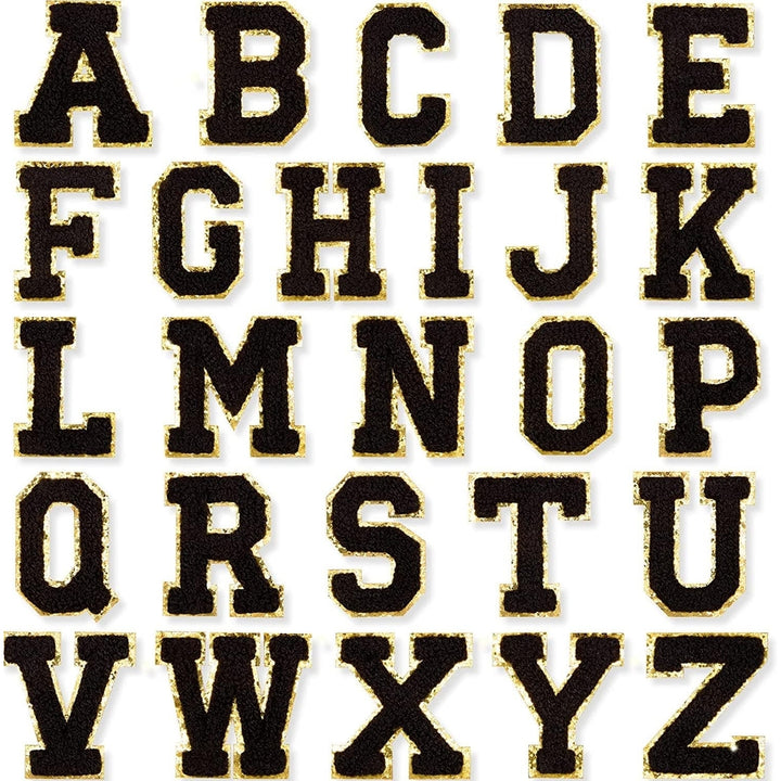 Black Self Adhesive Chenille Letters Patches Image 1