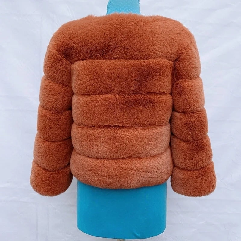 2024 Womens Faux faux Coat - Fluffy Short Faux Fox faux Jacket Image 2