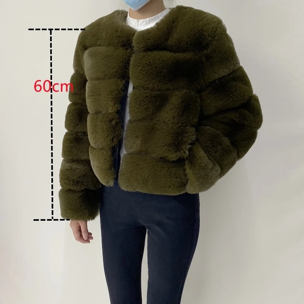 2024 Womens Faux faux Coat - Fluffy Short Faux Fox faux Jacket Image 3