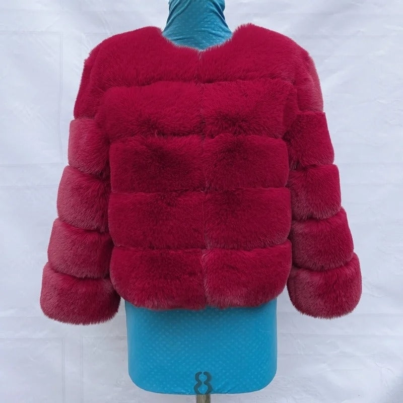 2024 Womens Faux faux Coat - Fluffy Short Faux Fox faux Jacket Image 4