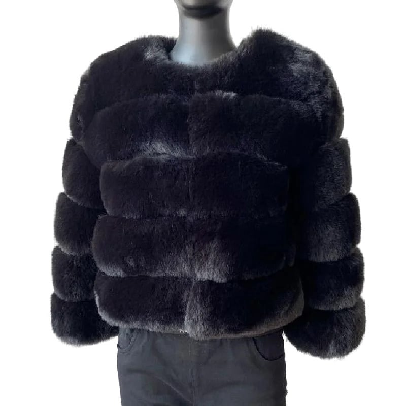 2024 Womens Faux faux Coat - Fluffy Short Faux Fox faux Jacket Image 1