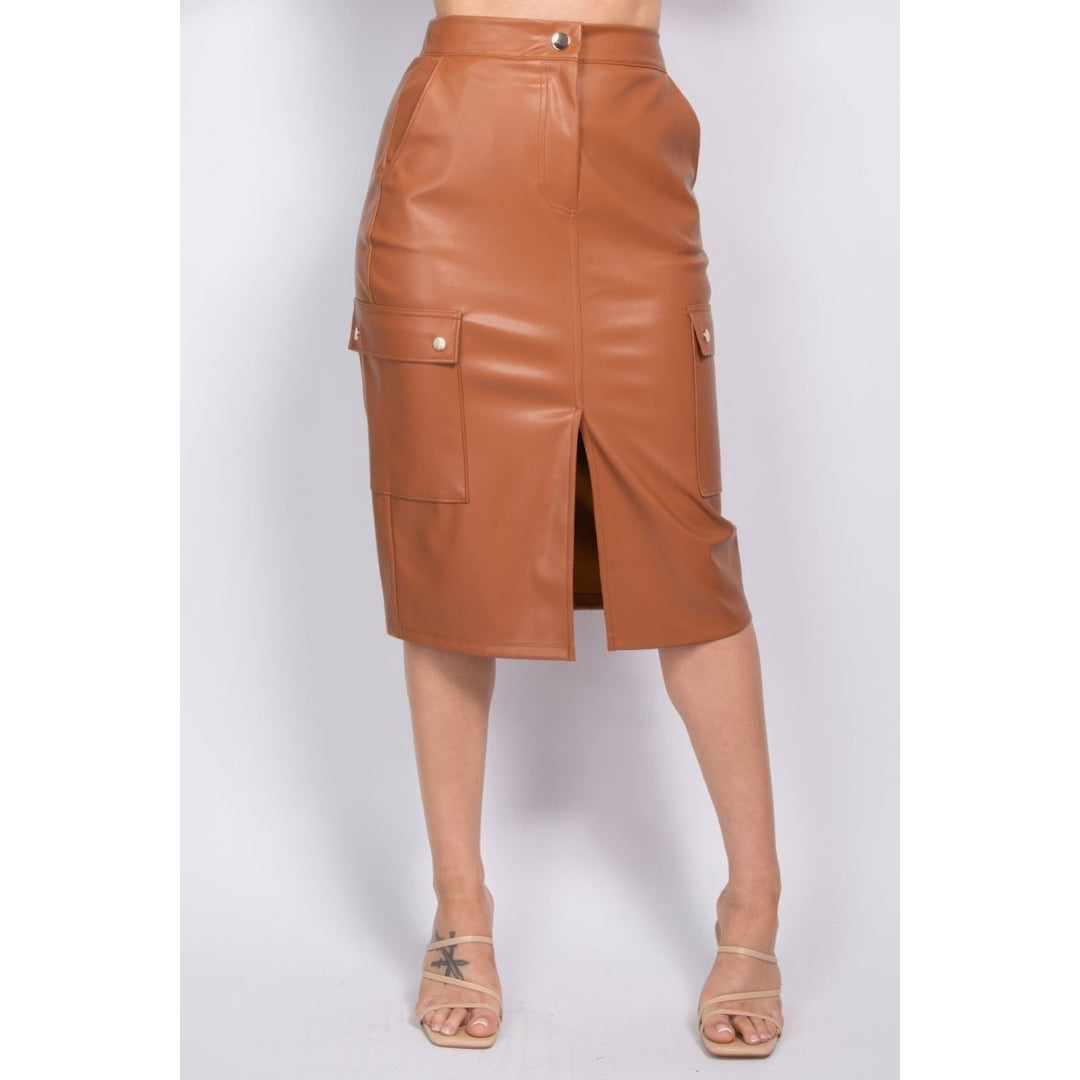 Faux Leather High-rise Cargo Skirt Image 1