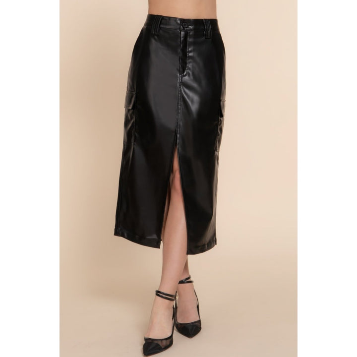 Faux Leather Midi Cargo Skirt Image 1