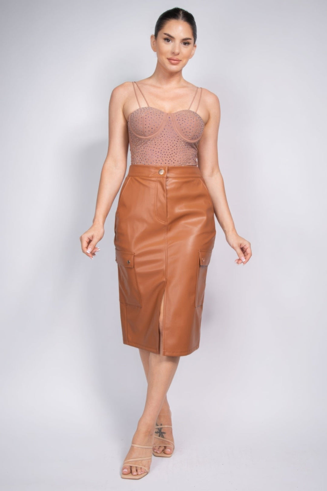 Faux Leather High-rise Cargo Skirt Image 2