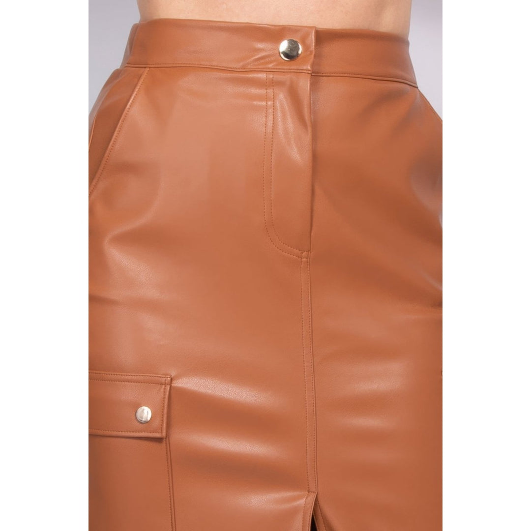 Faux Leather High-rise Cargo Skirt Image 3