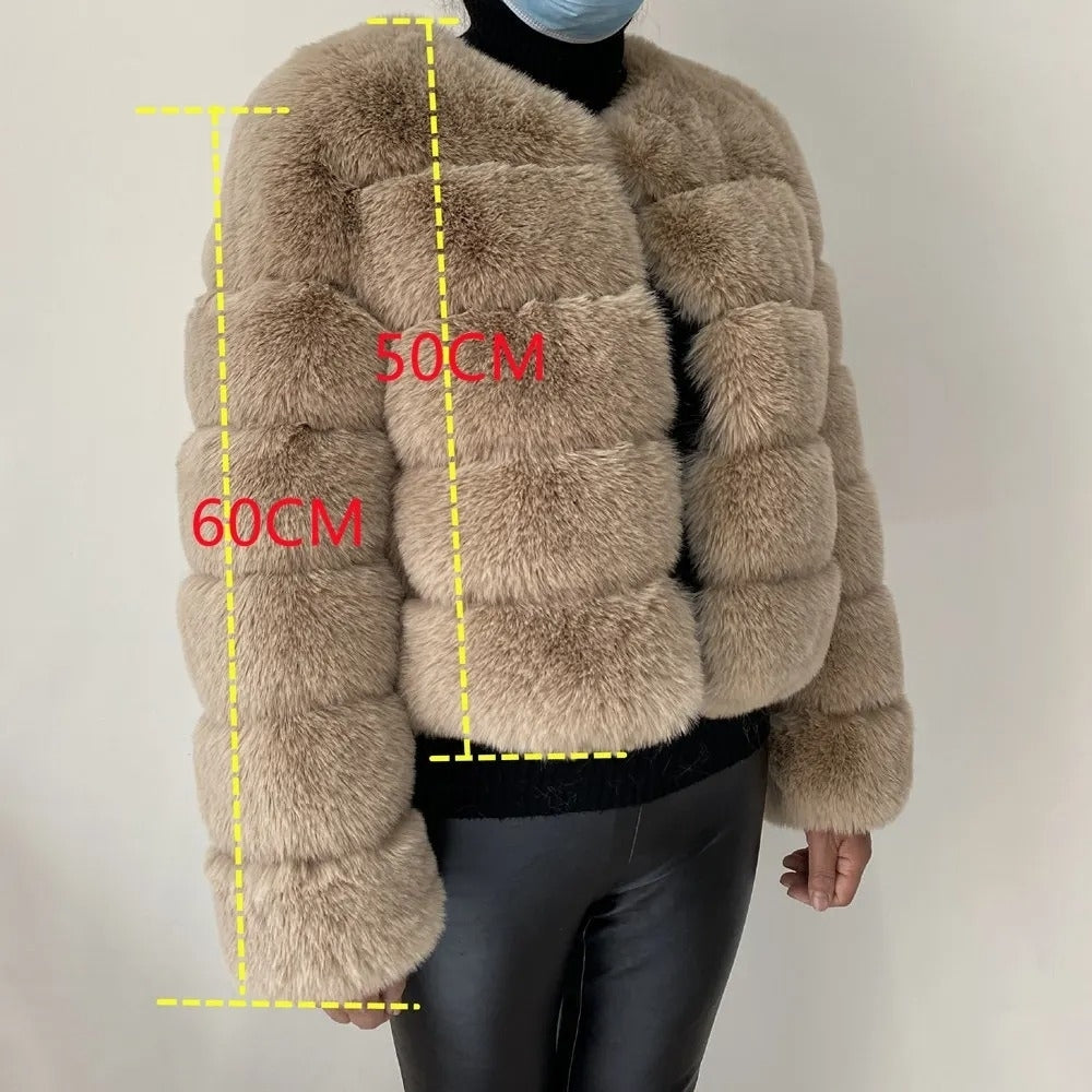 High-Quality Womens Faux Fox faux Coat - Autumn/Winter Fluffy Jacket Image 9