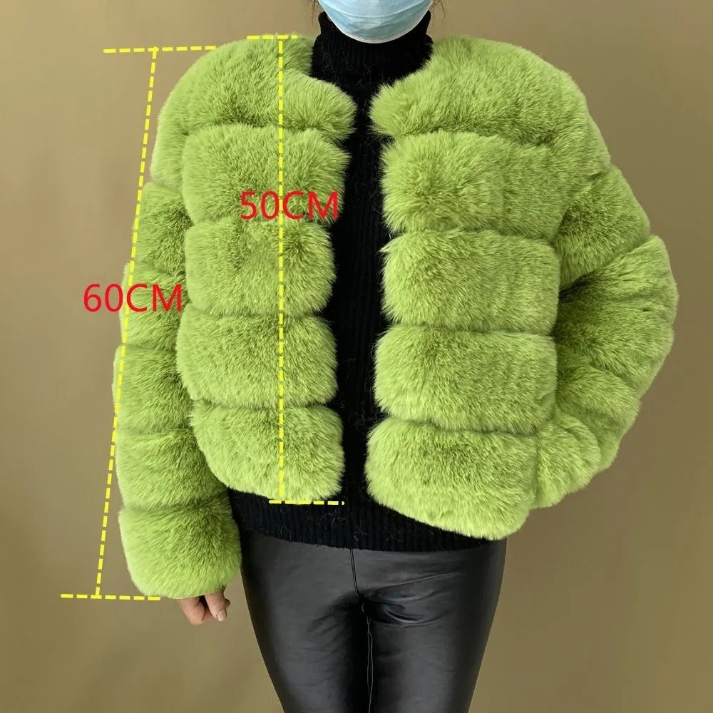 Ladies Fluffy Faux faux Short Coat - Faux Fox faux Fashion Jacket Image 3