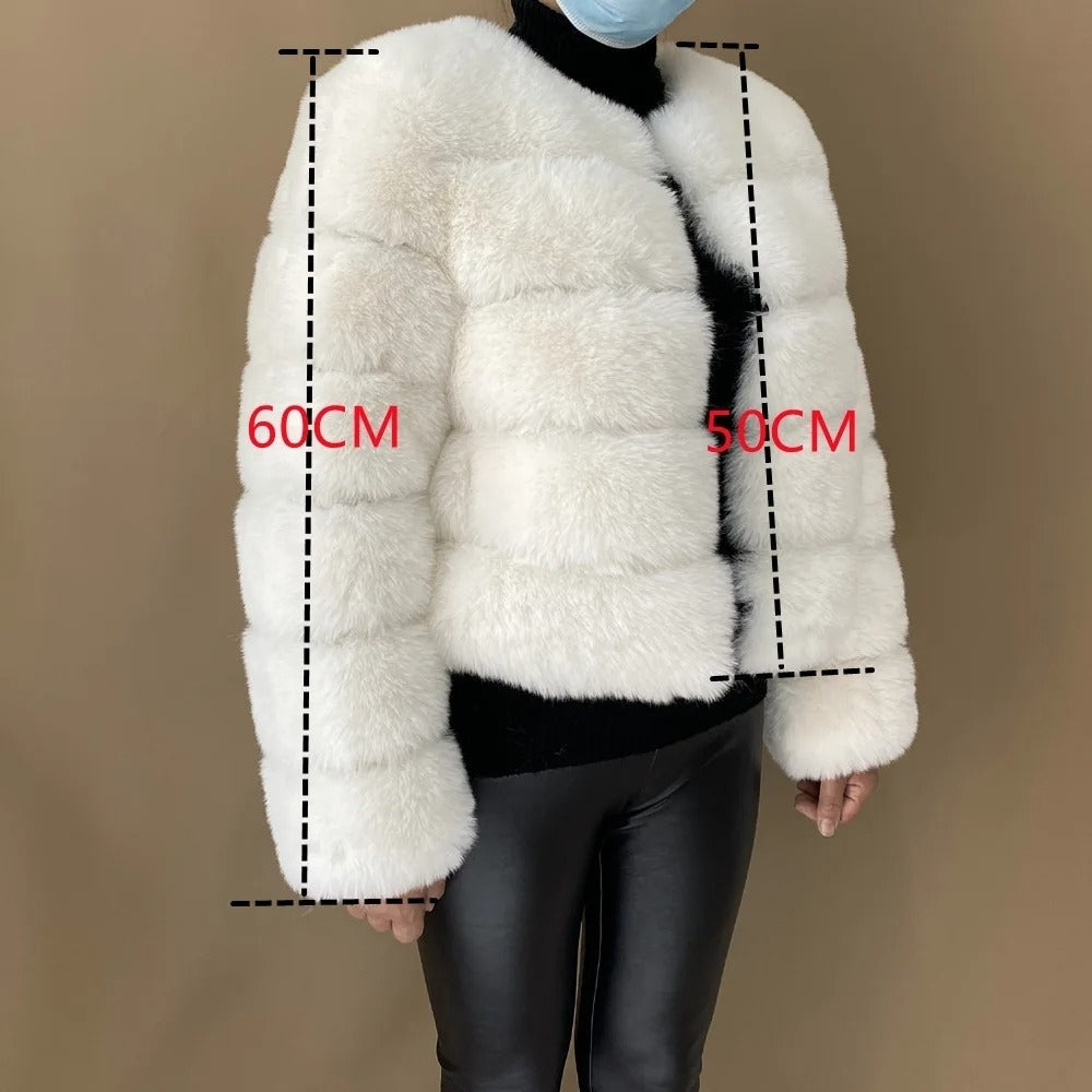 Ladies Fluffy Faux faux Short Coat - Faux Fox faux Fashion Jacket Image 4