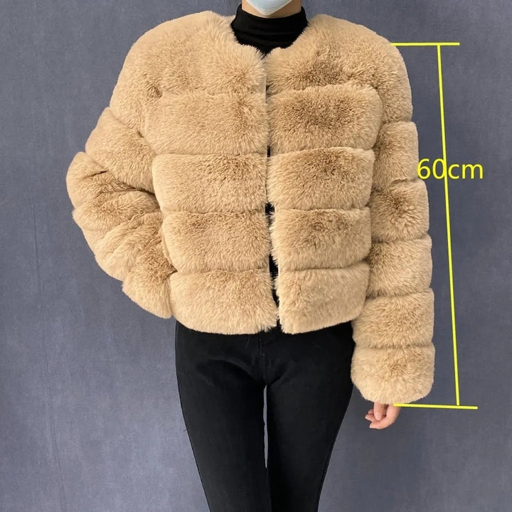 Ladies Fluffy Faux faux Short Coat - Faux Fox faux Fashion Jacket Image 6