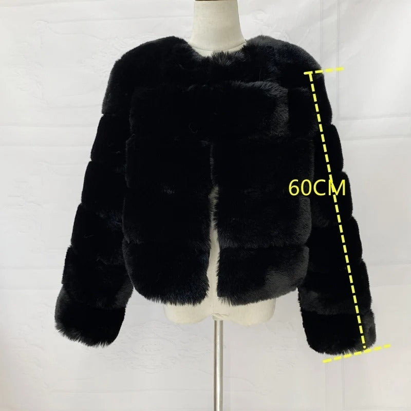 Ladies Fluffy Faux faux Short Coat - Faux Fox faux Fashion Jacket Image 8