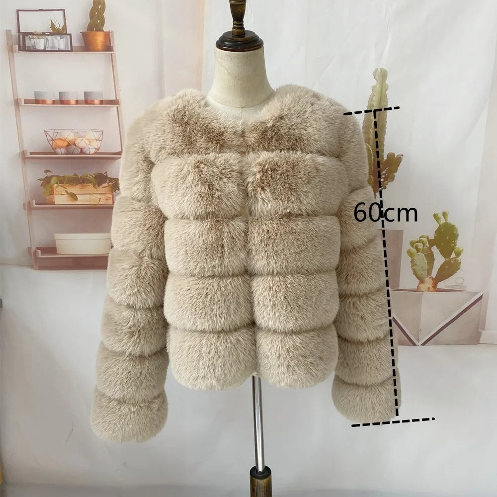 Ladies Fluffy Faux faux Short Coat - Faux Fox faux Fashion Jacket Image 11