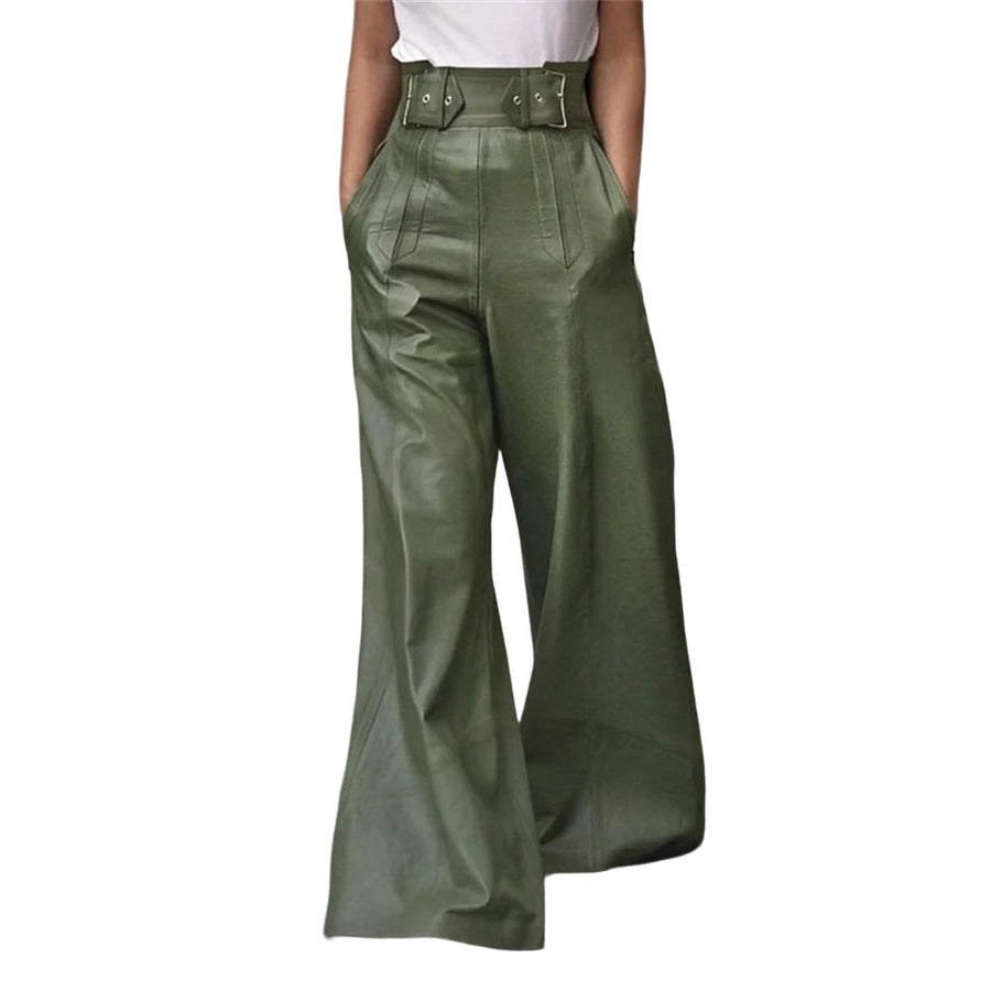 Womens High Waisted Faux PU Pants - Loose Wide Leg Streetwear Image 1