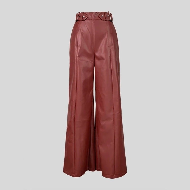 Womens High Waisted Faux PU Pants - Loose Wide Leg Streetwear Image 4