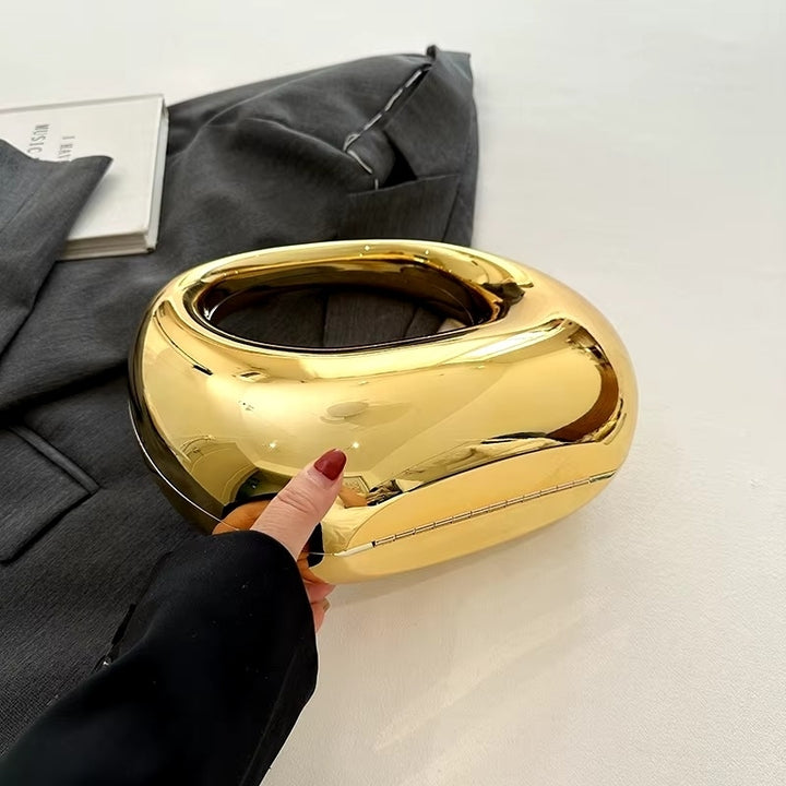 Golden PVC Evening Handbag - Round Handle Wrist Clutch for Women Image 3