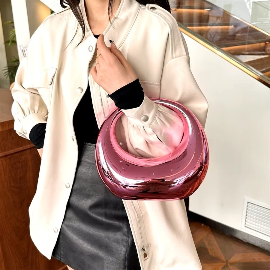 Golden PVC Evening Handbag - Round Handle Wrist Clutch for Women Image 1