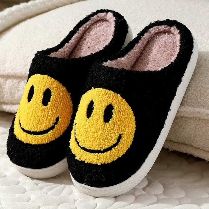 Cute Smiling Face Furry Cotton Slippers - Thick Sole Anti-Slip Home Use Image 1