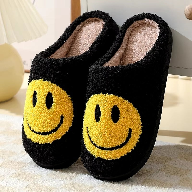 Cute Smiling Face Furry Cotton Slippers - Thick Sole Anti-Slip Home Use Image 2