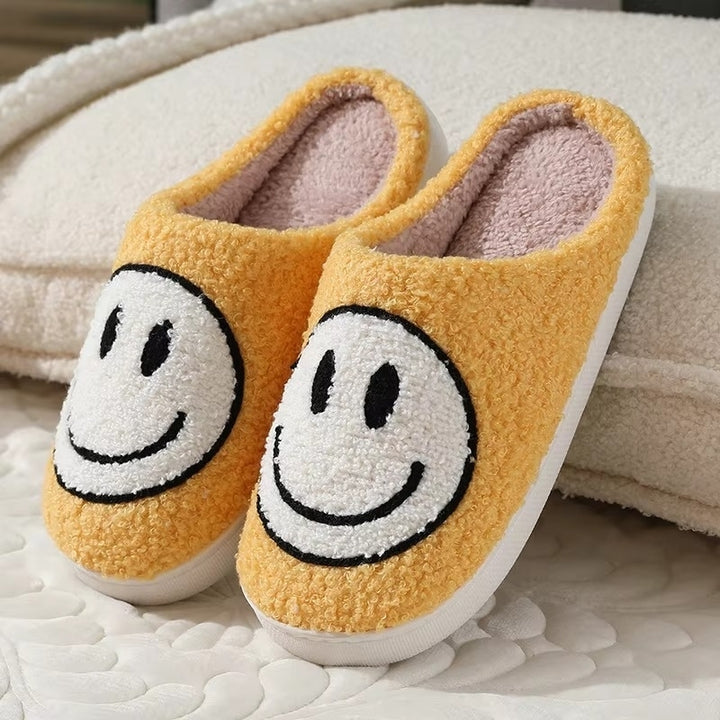 Cute Smiling Face Furry Cotton Slippers - Thick Sole Anti-Slip Home Use Image 3