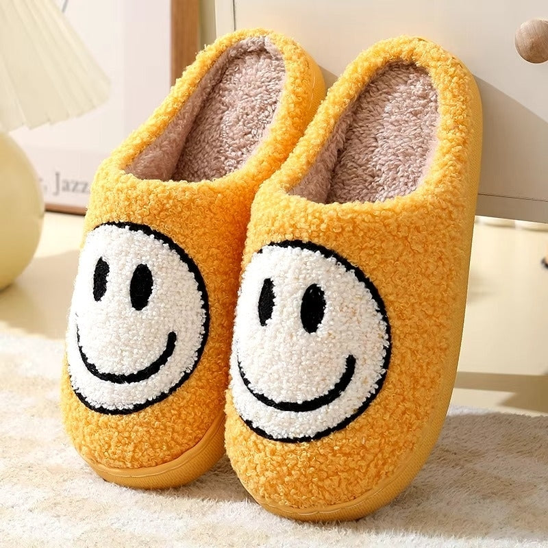 Cute Smiling Face Furry Cotton Slippers - Thick Sole Anti-Slip Home Use Image 4