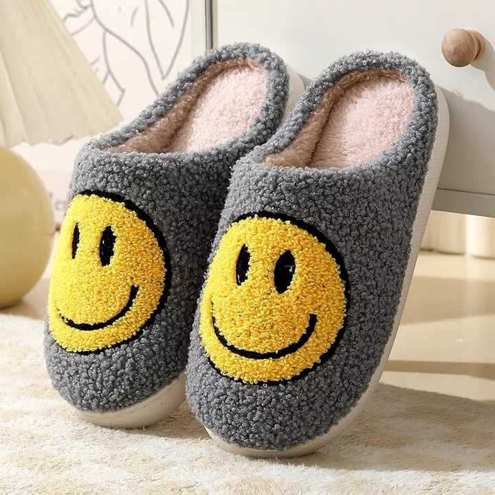 Cute Smiling Face Furry Cotton Slippers - Thick Sole Anti-Slip Home Use Image 4