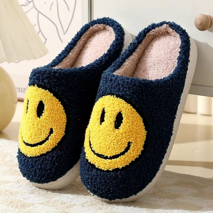 Cute Smiling Face Furry Cotton Slippers - Thick Sole Anti-Slip Home Use Image 6