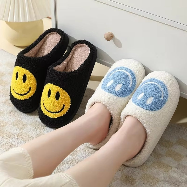 Cute Smiling Face Furry Cotton Slippers - Thick Sole Anti-Slip Home Use Image 8